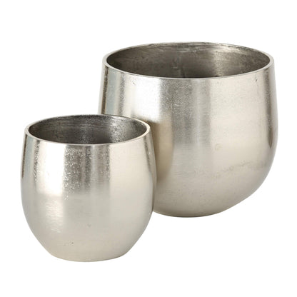 WHW Whole House Worlds Crosby Street Bucket Style Cache-Pot Planters, Set of 2, Polished Silver Aluminum, 7.5 and 5.5 Inches Diameter