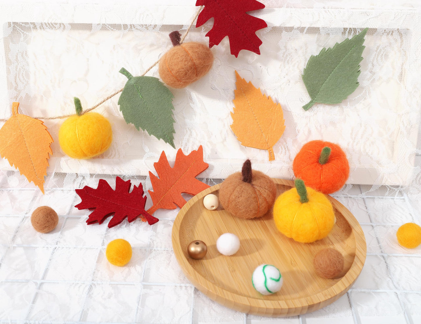 Fall Banner for Home -Fall Harvest Garland- Felt Pumpkin and Maple Leaf Banner, Autumn Thanksgiving Party Decorations