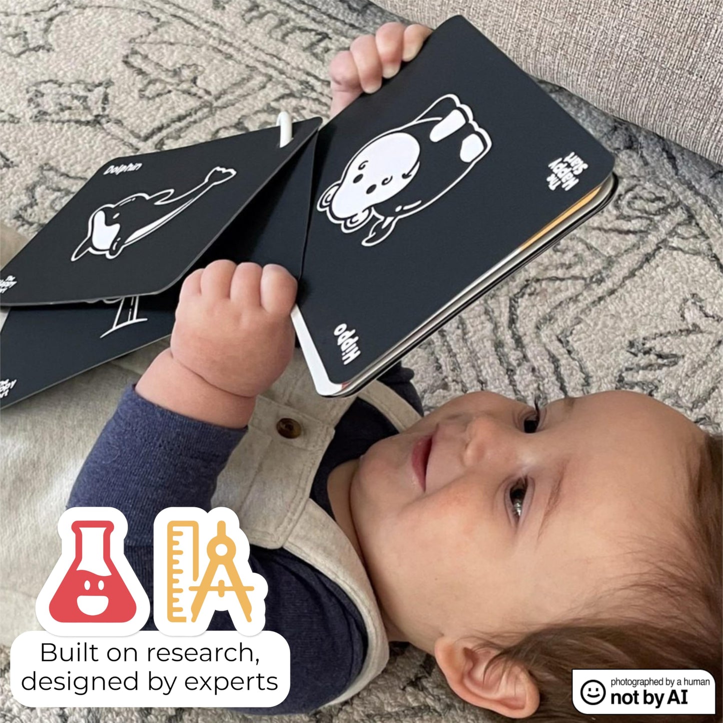Happy Start High Contrast Baby Cards for Newborns - Black & White Cards, Water-Resistant, BPA-Free, Portable Educational Flashcards for Visual Stimulation, Award-Winning, Ages 0+ (English & Chinese)
