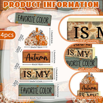 Lineshading 4 Pcs Fall Pumpkin Decor Fall Table Decoration Thanksgiving Tiered Tray Decor Thanksgiving Centerpiece Rustic Stacked Pumpkin Block Signs Farmhouse Harvest Decorations for Home Kitchen
