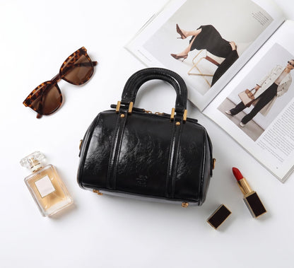 Women's handbag Boston bucket bag single shoulder top handle bag Fashion designer crossbody bag crossbody bag (black)