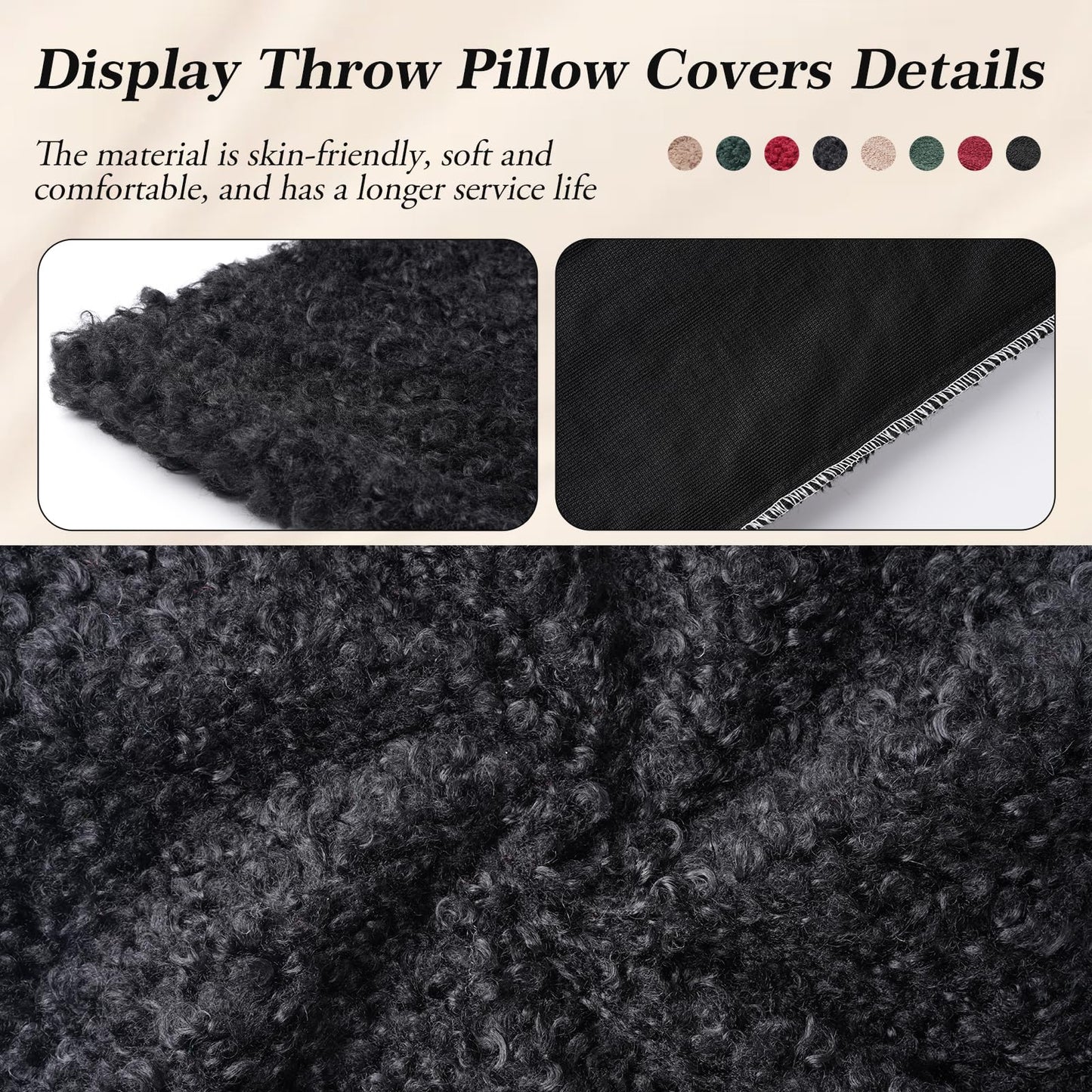 AMZWISE Pillow Covers Decorative Curly Teddy Wool 22X22 Inch Throw Pillows Set of 2 for Outdoor Garden, Boucle Textured Neutral Cushion Covers for Chair Sofa Bedroom Living Room Bed Decor, Black
