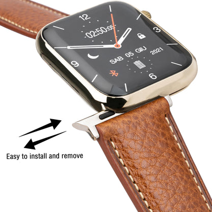 GOMVADR Top Grain Leather Band Compatible with Apple Watch, Tan Brown with Silver Buckle, Genuine Leather Strap for iWatch Series 9/8/7/6/5/4/3/2/1/SE/Ultra, 44/45/49mm (Tan Brown with Silver Buckle, 44/45/46 （24mm/Men's Size）)