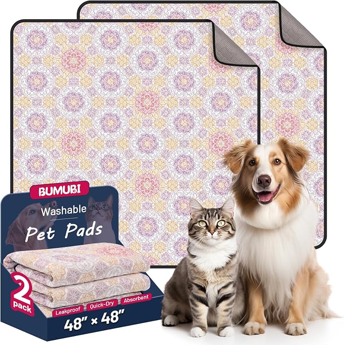 Washable Dog Pee Pads - Absorbent Reusable Puppy Training Pads, Waterproof Leak - Proof & Non - Slip for Crate Whelping Potty Training 48x48 (Pack of 2)