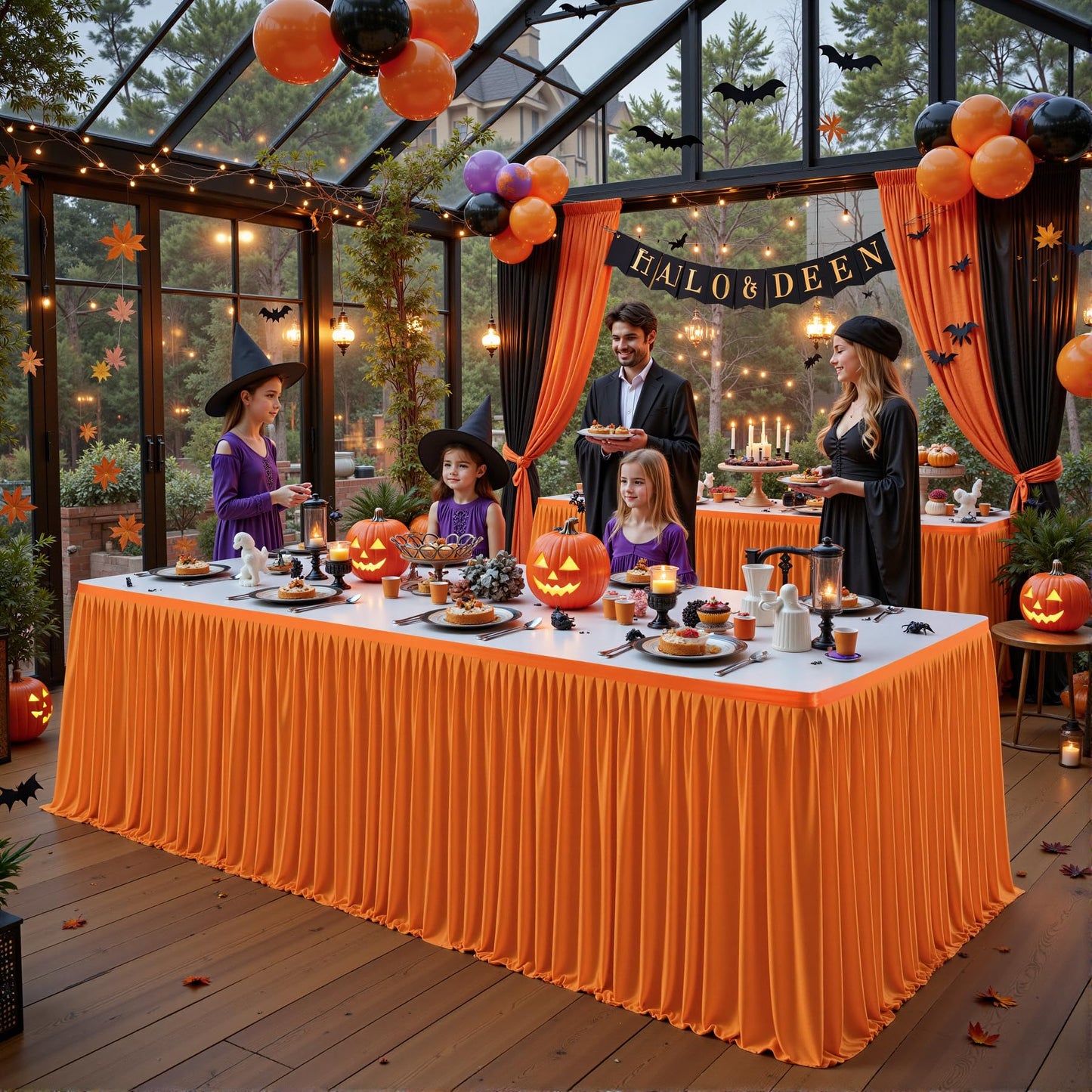 Wish Care 6ft Long Orange Table Skirt for Rectangle Tables - Wrinkle Resistant Polyester Pleated Table Skirting for Parties Weddings Office