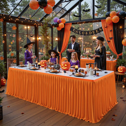 Wish Care 6ft Long Orange Table Skirt for Rectangle Tables - Wrinkle Resistant Polyester Pleated Table Skirting for Parties Weddings Office