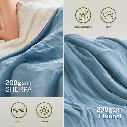 Heat Blanket 50”x60” Throw,Soft Flannel & Sherpa Reversible Electric Blanket with 10 Heat Settings,12 Timer Setting and 3 Hours Auto-Shut Off,ETL Certified Machine Washable,Light Brown