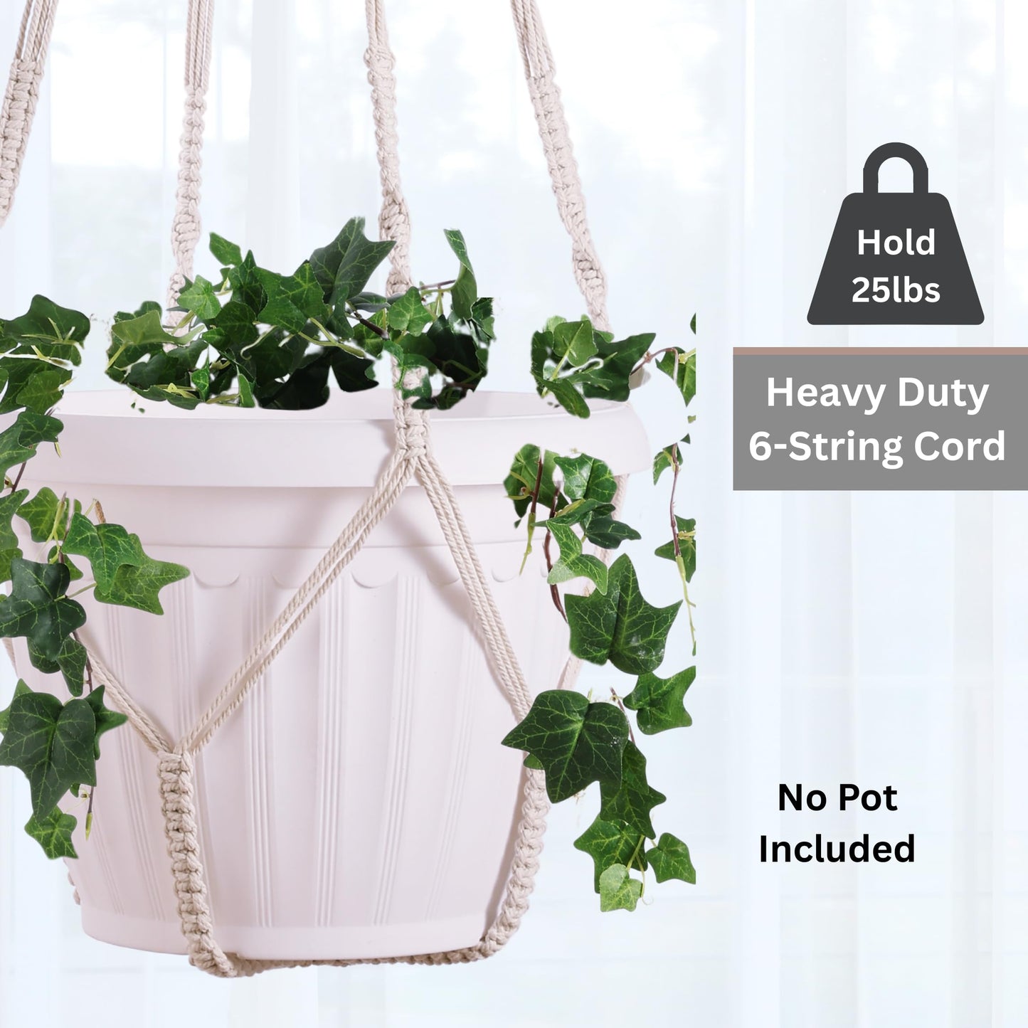 Shineloha Giant XXL 55 Inches Macrame Planter Hanger Large for 15 inch Pot + Swag Hook | Extra Large Hanging Planter for Indoor Plants | No Pot/Plant Included (XXL)