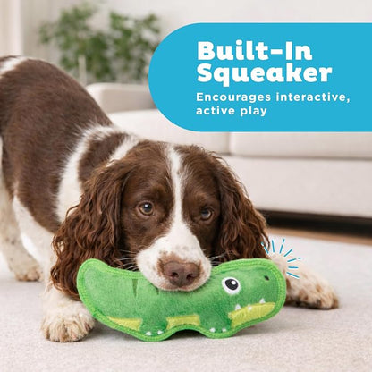 Outward Hound Tough Skinz Dog Toy, Durable Plush with 2X Lining, No Stuffing, Jumbo Squeaker, Alligator, 9.5"