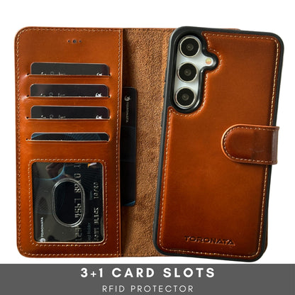 TORONATA Nevada Samsung Galaxy S24 Case – S24 Leather Case - Luxury S24 Wallet Case with Kickstand Design, Card Slots – Handcrafted Anti Scratch RFID Leather Wallet (Tan)
