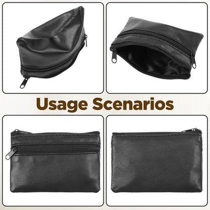 DOPENSPI 2 Pcs PU Leather Zipper Coin Purse, Mini Change Wallet Card Holder Black Zipper Pouch Small Coin Pocket Pouch for Women Men Purse Travel Daily Use