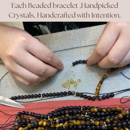 Atminafays 6MM Stackable Healing Bracelet for Women & Men - Tiger's Eye & Obsidian for Courage & Protection, Adjustable Boho Beaded Bracelet