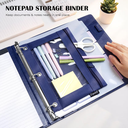 Ospelelf Leather 3 Ring Binder for Letter Size Documents with Durable Pocketed Dividers, Storage Bag & Notepad, 1 Inch Round Rings, Holds 175 Sheets, for Office School Home Organization, Deep Blue