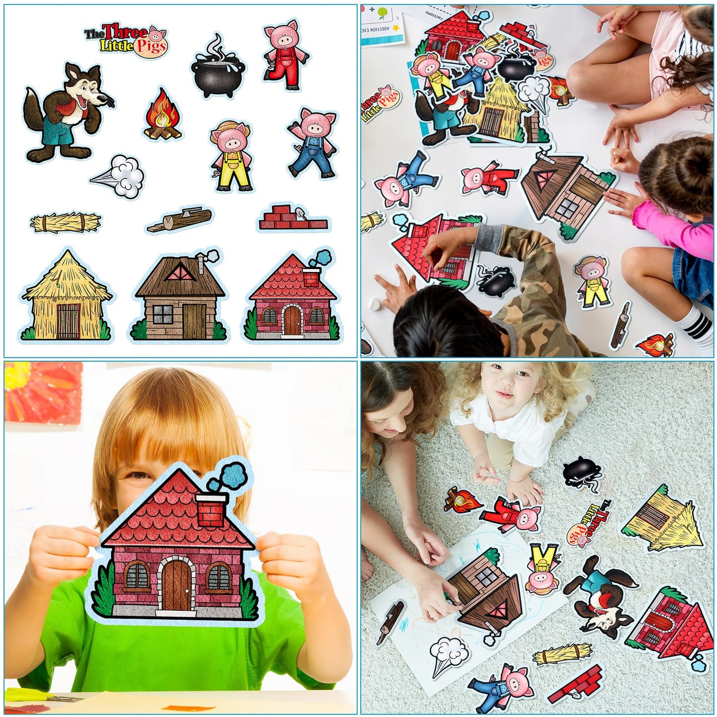 Peryiter 14 Pack Three Little Pigs Felt Board Story Sets Precut Board Flannel Figures Stories for Preschool Toddlers Stories Play Activity