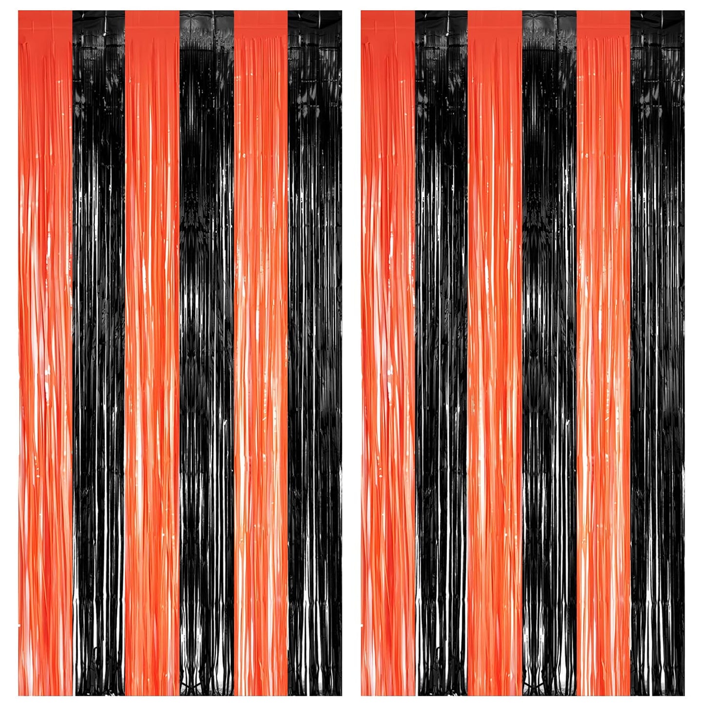 Black Orange Streamers Party Backdrop - GREATRIL Tinsel Fringe Curtain for Halloween Decorations/Pumpkin/Birthdays Party Decoration - 3.2ft X 8.2ft - 2 Packs
