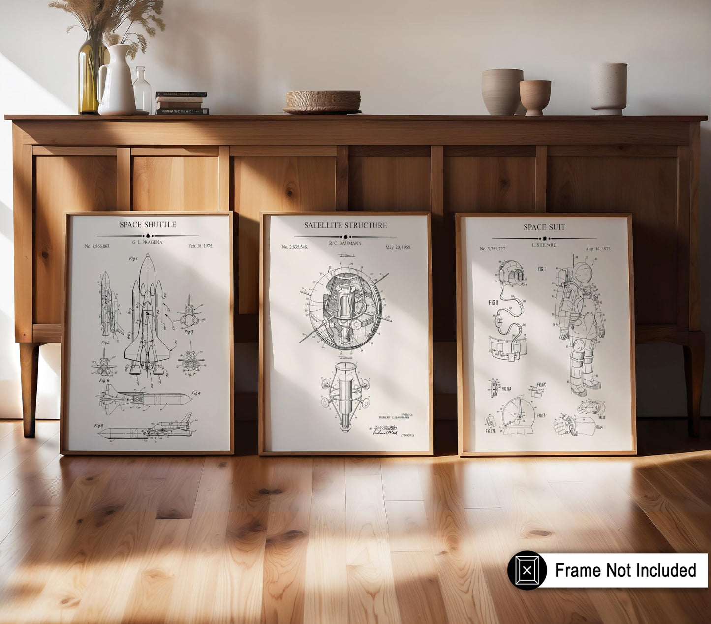 Monem Art 3-Piece Space Blueprint - Suit Patent Print, Spaceship, NASA, Rocket, Astronaut Art - Great Office or Living Room Wall Decor - 8x10 UNFRAMED