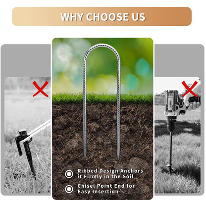 SHENGHUISS 12 Inch Rebar Stakes,U Shaped Trampoline Stakes High Wind Ground Anchors,8 Pack Galvanized Steel Rebar Stakes for Trampoline,Camping Tent,Garden Decorations,Chicken Coop
