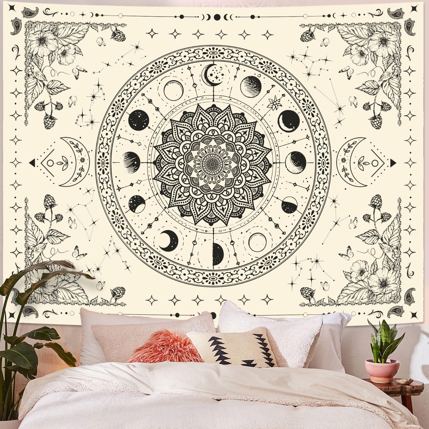 Lunerfex Mandala Moon Tapestry Boho Tapestry for Bedroom Black and White Tapestries Wall Hanging Living Room Wall Art and Home Decor 70x90