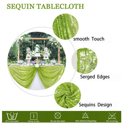 ShinyBeauty Sequin Tablecloth Olive Green 60x102 Inch Rectangle Sparkly Fabric Tablecloths Sequins Rectangular Table Cloth for Wedding Party Cake Sweetheart Tablecover