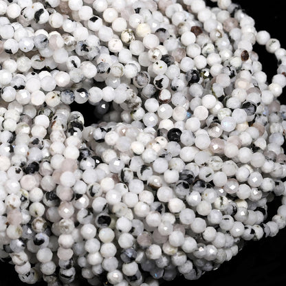 Song Xi 90pcs 4mm Natural Blackpoint Moonstone Gemstone Beads Faceted Round Loose Stone Beads for Jewelry Making (1 Strand)
