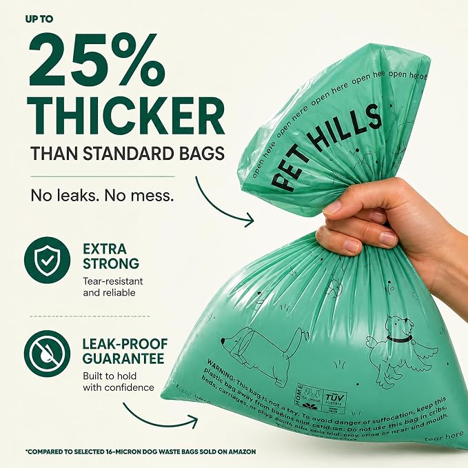 Heavy Duty Compostable Dog Poop Bags – 270 Count, Extra Thick 20 Micron, Leakproof & Unscented, Fits All Dispensers, Plant-Based Cornstarch, TÜV OK Compost HOME Certified