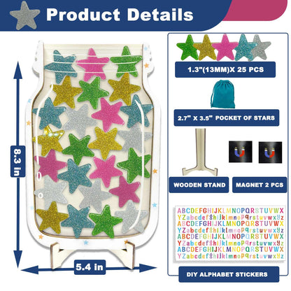 Orbixa Magnetic Star Reward Jar for Kids & Students – Glitter Magnetic Reward System for Classroom & Home, Personalized Behavior Chart with Sparkling Stars, Alphabet Stickers & Velvet Bag (Glitter)