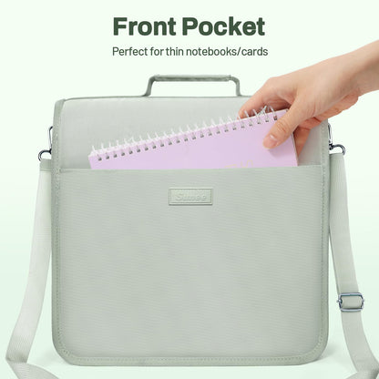 SUNEE Zipper Binder 3 Ring, 3 Inch O-Ring with Handle and Shoulder Strap, 600-Sheet Capacity, 5-Tab Expanding File Folder, Multi-Pockets for Middle School Organizer Binder with Zipper, Sage Green