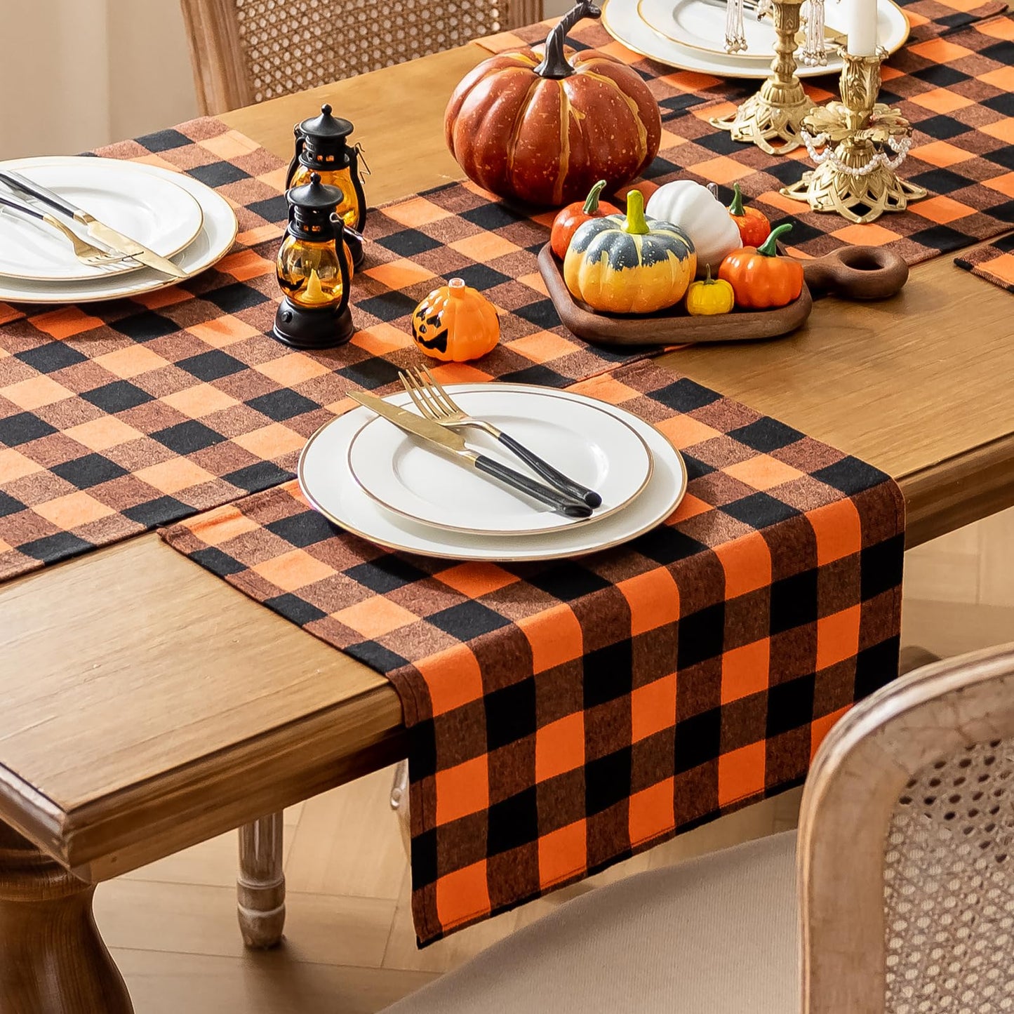 Joyfol Day 4-Pack Orange Buffalo Plaid Cloth Napkins - 17x17 Inch Halloween & Fall Checkered Dinner Napkins, Washable for Thanksgiving Table Decor (Set of 4)