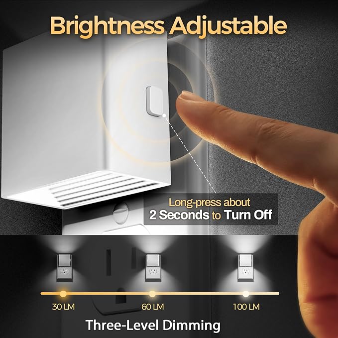 DORESshop LED Night Lights Plug into Wall [2 Pack], Plug in Nightlight, 3 Level Brightness Adjustable Night Light, Dusk to Dawn Sensor, Nightlights for Adults, Bedroom, Bathroom, Hallway, Daylight