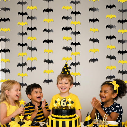 Cheerland Bat Birthday Decorations Black and Yellow Super Hero Birthday Party Supplies Bat Themed Streamers Photo Backdrop Hanging Paper Comic Book Superhero Garland Kids Party Supplies Decor 10 Pcs