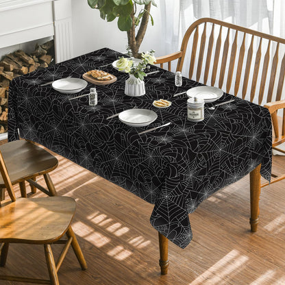 Horaldaily Halloween Tablecloth 52x70 Inch Rectangular, Cobweb Black Washable Table Cover for Party Picnic Dinner Decor