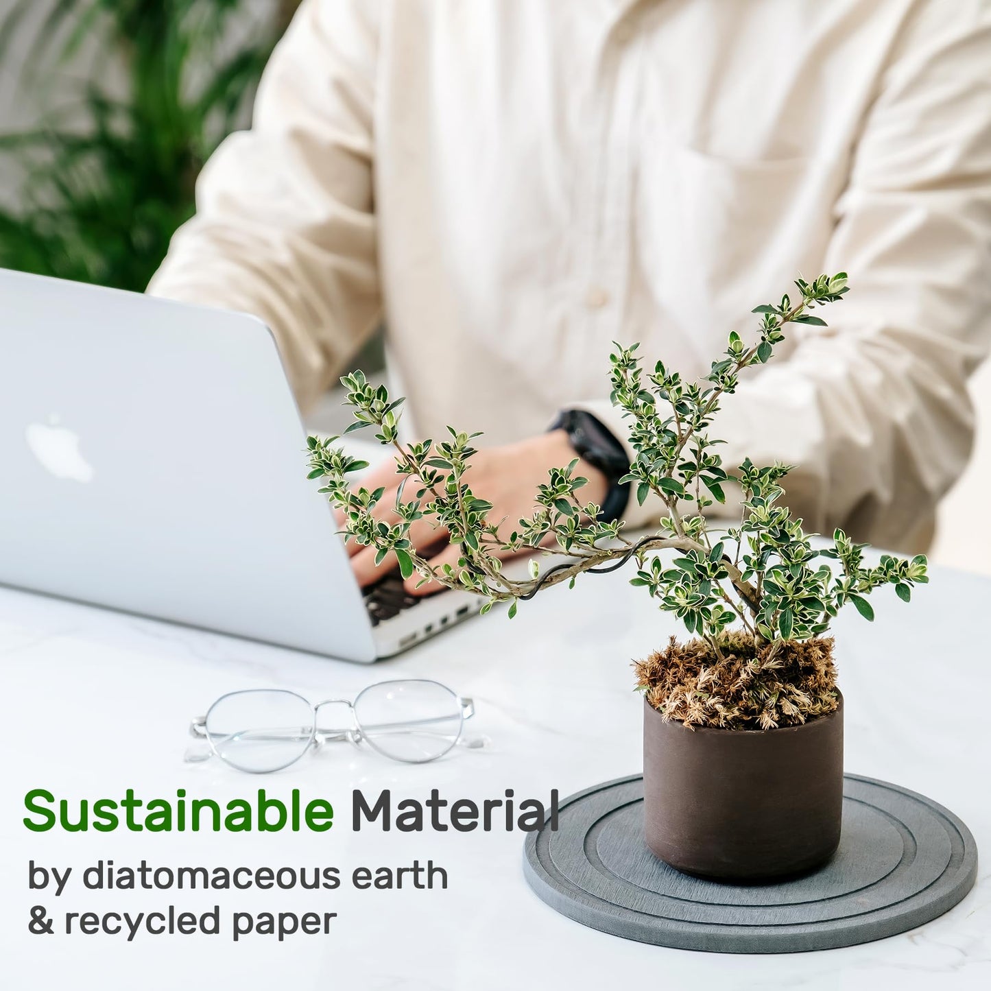 Relime Diatomaceous Earth Plant Saucer for Indoor, 2 Pack 8 inch, Instant Dry Pot Saucer, Plant Drip & Drainage Tray for Indoor, Stone Gray