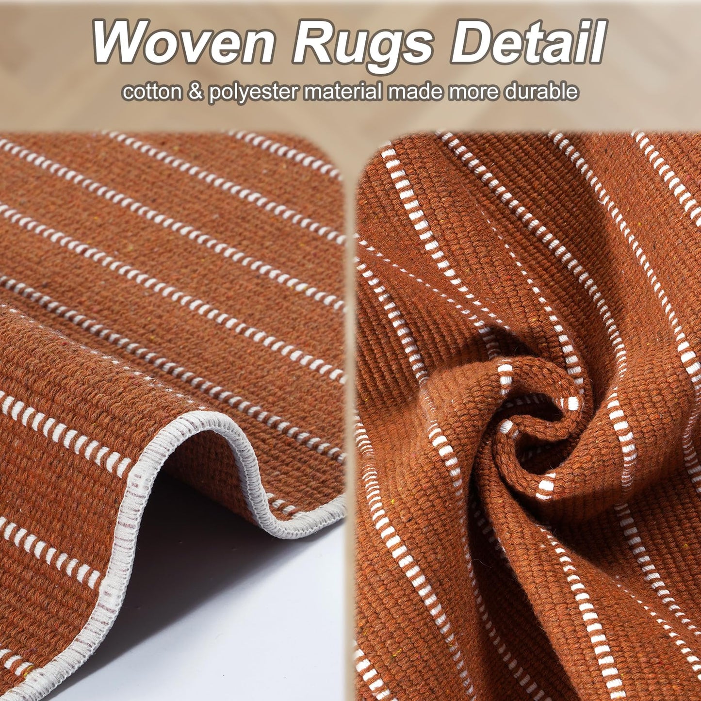 LIVEBOX Burnt Orange Runner Rug- 2x8 Runners for Hallway Kitchen, Cotton Blend Long Entryway Area Rugs, Boho Washable Long Mat Fall Halloween Decor Rugs