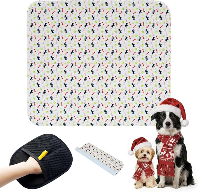Puppy Pee Pads with Pheromones, Washable Puppy Training Pads for Dogs Reusable Puppy Potty Pads for Dogs and Cats(with Pet Hair Removal Gloves)