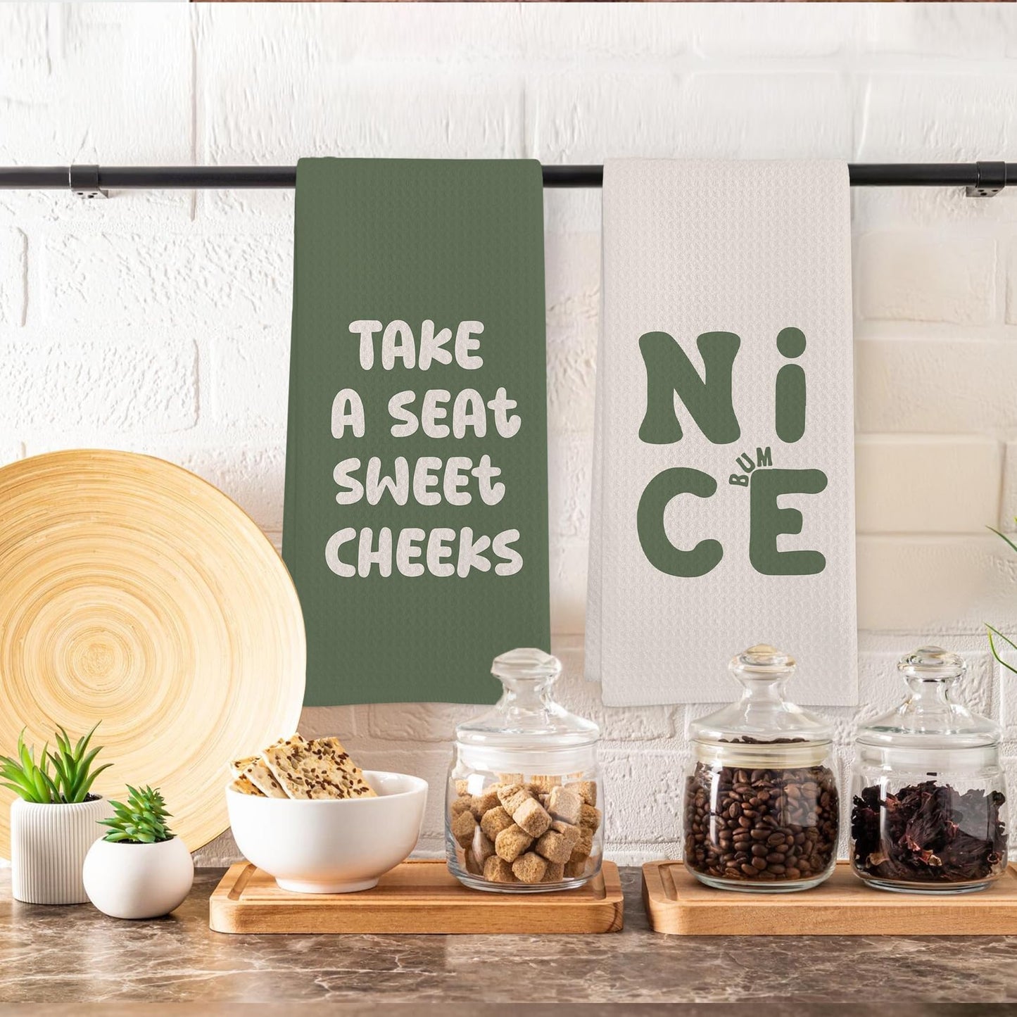 GWFSJYU Sage Green Hand Towels for Bathroom Set of 2, Sage Green Funny Dish Tea Towels, Funny Humorous Decorative Hand Towel for Kitchen, 16x24 Inch