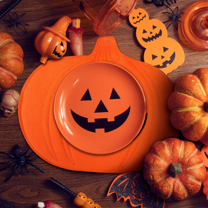 Widecook 4 Pcs Halloween Pumpkin Placemat Jack O Pumpkin Shaped Table Mats 13" x 14" Fall Autumn Harvest Table Decoration for Thanksgiving Holiday Festival Kitchen Dinner Tabletop Party Decor(Smile)