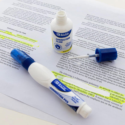 BAZIC Correction Fluid, Soft Bristle Brush & Precise Metal Tip Applicator, Fine Point Corrections Pen White Out Wipe Out Liquid (2/Pack), 2-Packs
