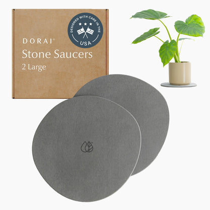 Dorai Home Stone Plant Pots Saucer Set 11.8" - Diatomite Water-Absorbing Trays for Indoor Plants, Ideal for Shelves & Floors | Pack of 2 Large