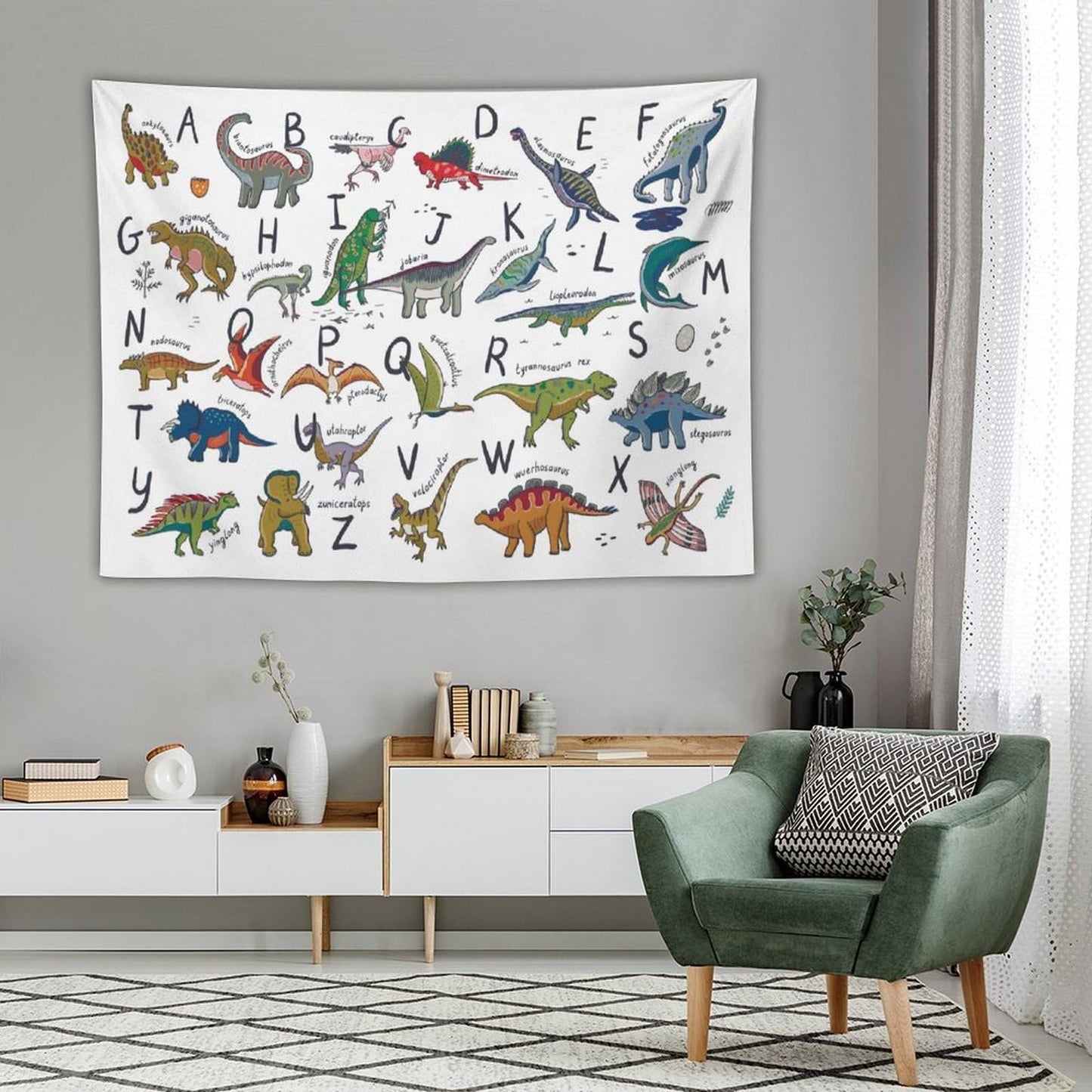 DDCBNS Kids Dinosaur Tapestry,Learning ABC Alphabet Tapestry for Boys Girls,Funny Educational Tapestry Wall Hanging Home Décor for Nursery Study Classroom Bedroom Living Room 80" x 60"