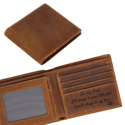 Engraved Leather Men Wallet - Customized Father's Wallets - Personalized Unique Gift For Dad As Birthday, Christmas and Father's Day Gift