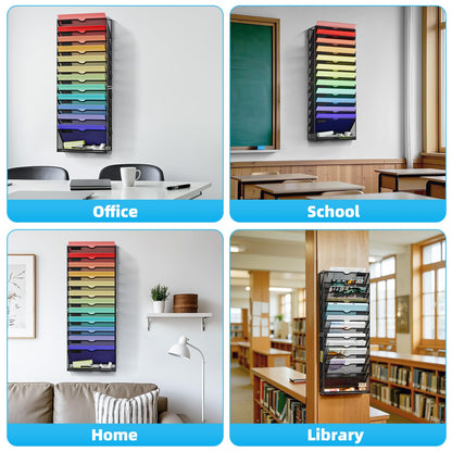 Marbrasse Wall File Holder 13-Tier Hanging Wall File Organizer, for Papers, Files Clipboard & Magazine Organizer, Wall Mount File Holder Great for Office Home (Black)