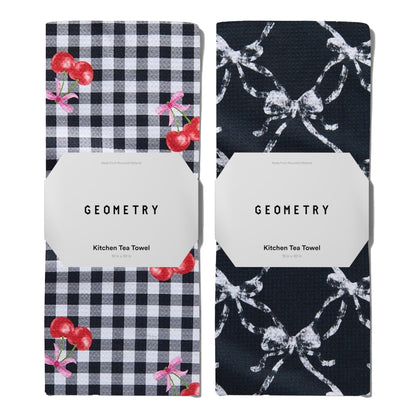GEOMETRY Kitchen Towels - Quick Dry Microfiber Cloth Dish Towels for Kitchen Drying - Premium Quick Dry Towel - Cherry Bow, 18" x 30" - 2 Pieces