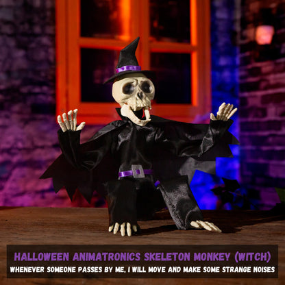 ELAMAS Halloween Animatronics Skeleton Monkey Decorations (Witch)