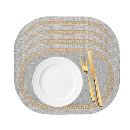 4-Piece Oval Placemats Set - Faux Leather Textured Placemats, Waterproof & Heat-Resistant Coasters, Non-Slip Table Mats for Kitchen Dining Table, Office Desk, Easy Clean, Stain Resistant (Oval-Grey)