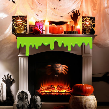 Panelee 4 Pack Halloween Green Slime Banner 51.2 x 13 Inch Halloween Themed Party Hanging Backdrop Decoration Slime Roof Fence Signs Decor for Indoor Outdoor Eaves Doorways Windows Balcony (Green)