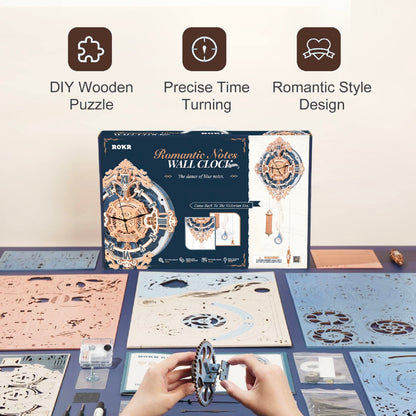 ROKR 3D Wooden Puzzles for Adults, Wooden Puzzle Clock, Mechanical Building Model Kits, DIY Model Kits Brain Teaser Puzzles, Crafts/Hobbies/Gifts for Teens (Romantic Notes Clock)