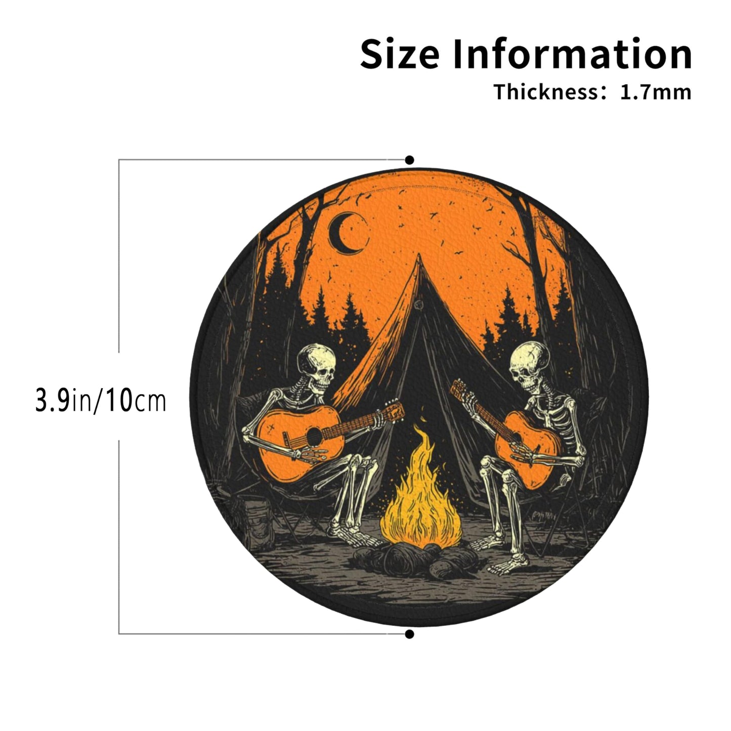 Halloween Skull Coasters Leather Round Drink Coasters 6 Pcs Set with Holderor for Cup Drink Coffee Table Bar Home Decor