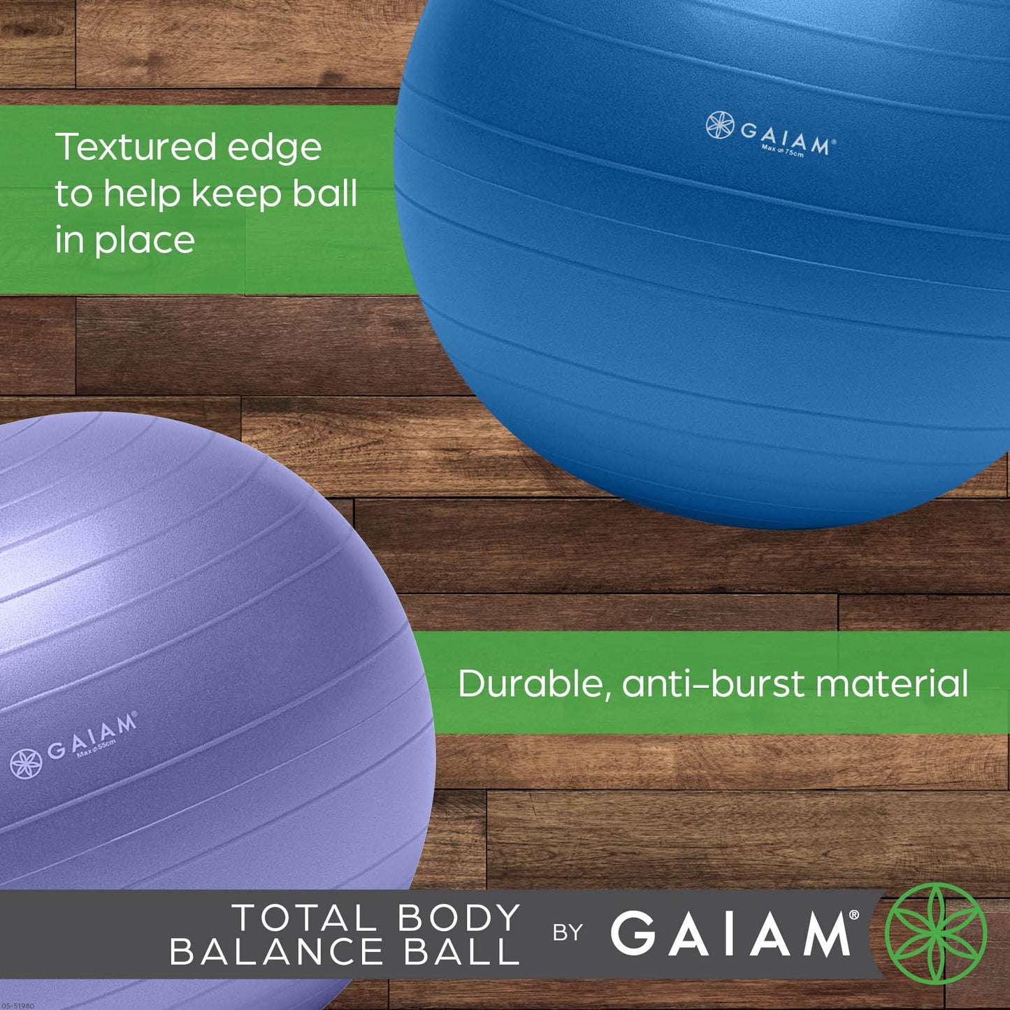 Gaiam Total Body Exercise Balance Stability Yoga Ball, Anti-Burst with Air Pump for Home, Office Chair, and Fitness - Various Sizes