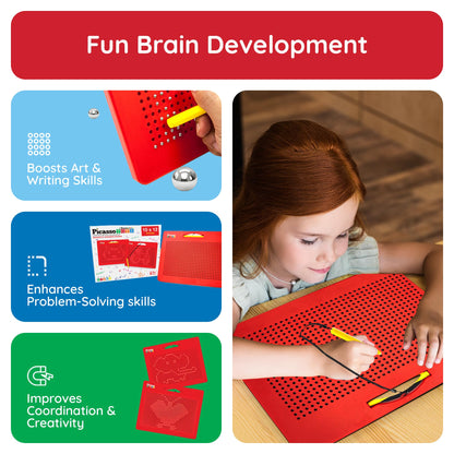 PicassoTiles Toys Magnetic Drawing Board 12x10 inch Large 748 Bead Magnet Tablet Pad Erasable Reusable Writing Playboard STEM Toys Educational Playset Open-Ended Learning Kit PTB01