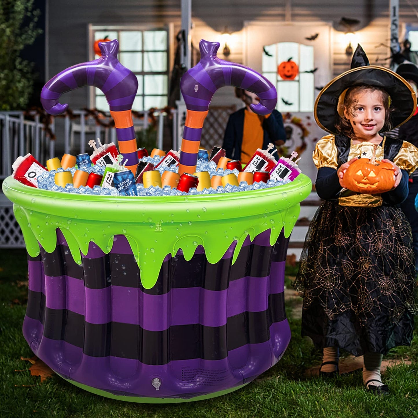 TURNMEON Halloween Inflatable Witch Legs Cauldron Cooler, 200+ Cans Super Capacity Drink Cooler, 40" Halloween Party Decorations for Holiday Party Home Indoor Outdoor Garden Lawn Yard